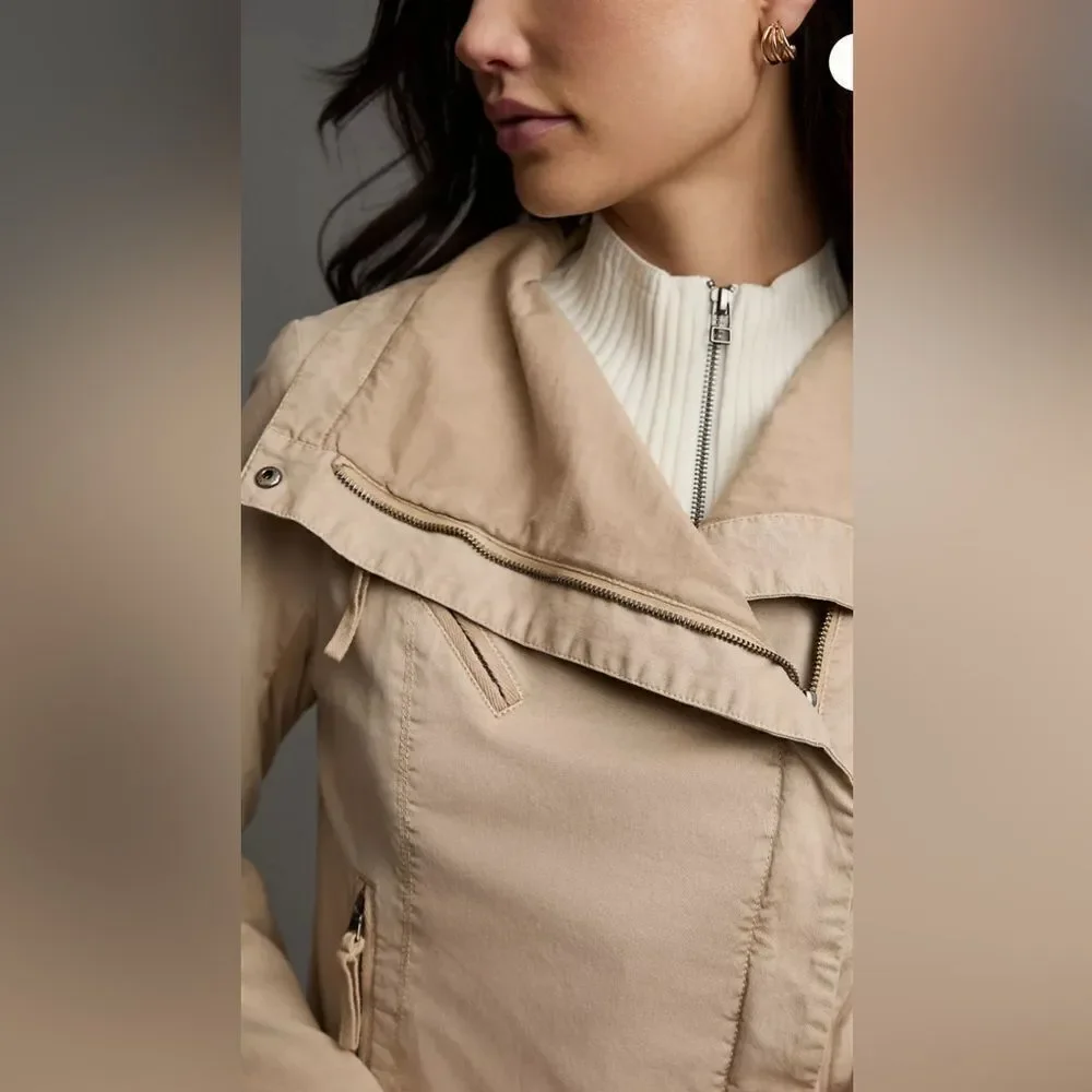 Anthropologie Marrakech beige neutral tan Moto Jacket Large